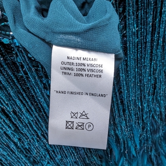 NWT Nadine Merabi Lottie Teal Blue Beaded Feather Mini Dress Sz Small/4 - Picture 6 of 16